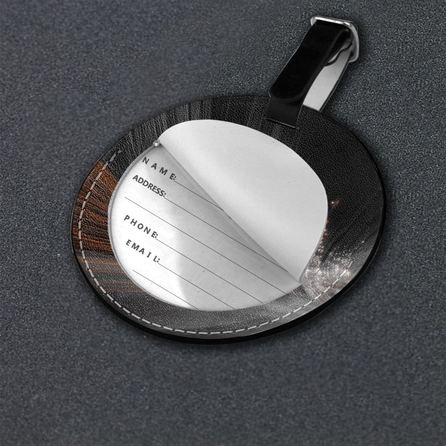 Round Leather Luggage Tag with Galaxy Beam Design – Durable Waterproof Travel Identifier