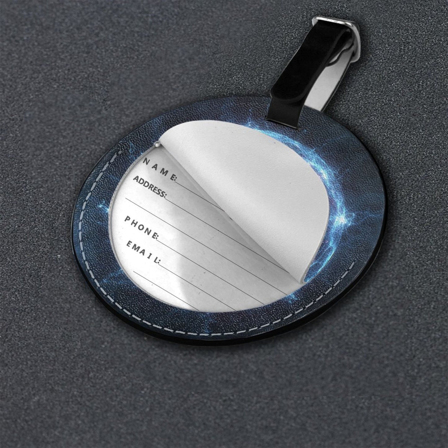 Round Leather Luggage Tag with Cosmic Energy Pattern Travel Suitcase Bag Tag with Privacy Card, 3.7in/9.8cm