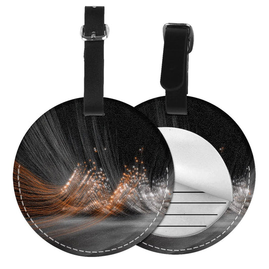 Round Leather Luggage Tag with Galaxy Beam Design – Durable Waterproof Travel Identifier