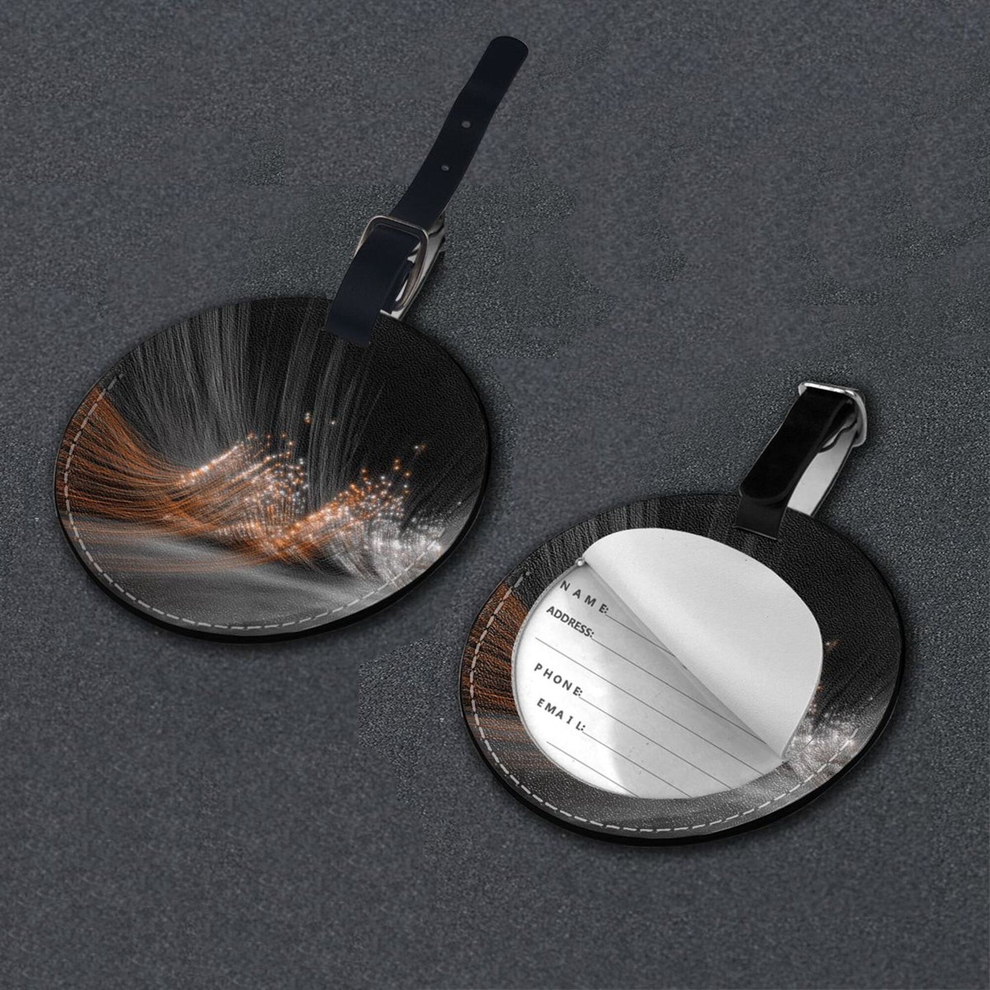 Round Leather Luggage Tag with Galaxy Beam Design – Durable Waterproof Travel Identifier