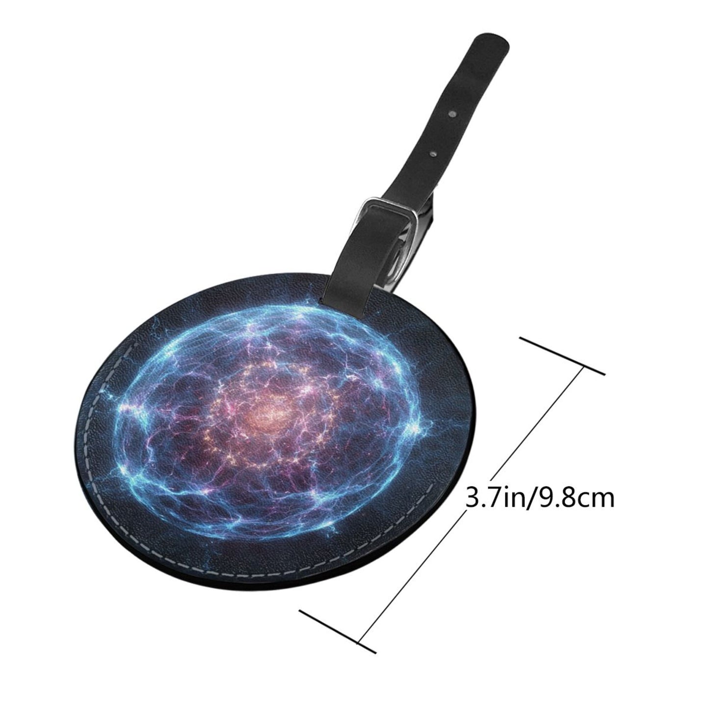 Round Leather Luggage Tag with Cosmic Energy Pattern Travel Suitcase Bag Tag with Privacy Card, 3.7in/9.8cm